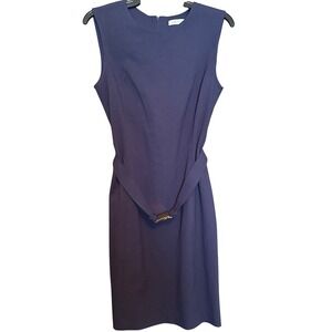 Calvin Klein Navy Blue Sleeveless Belted Sheath Dress Business Casual Women's